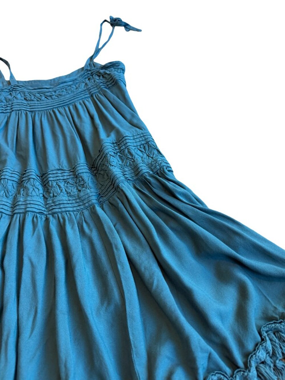 Floreat Tiered Mini Dress Bold Teal Tie Strap Flowy Bohemian Boho Size Small - Picture 11 of 13
